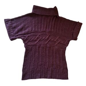 Carducci Womens Short Sleeve Turtleneck Cable Knit Sweater BlackBerry Purple M